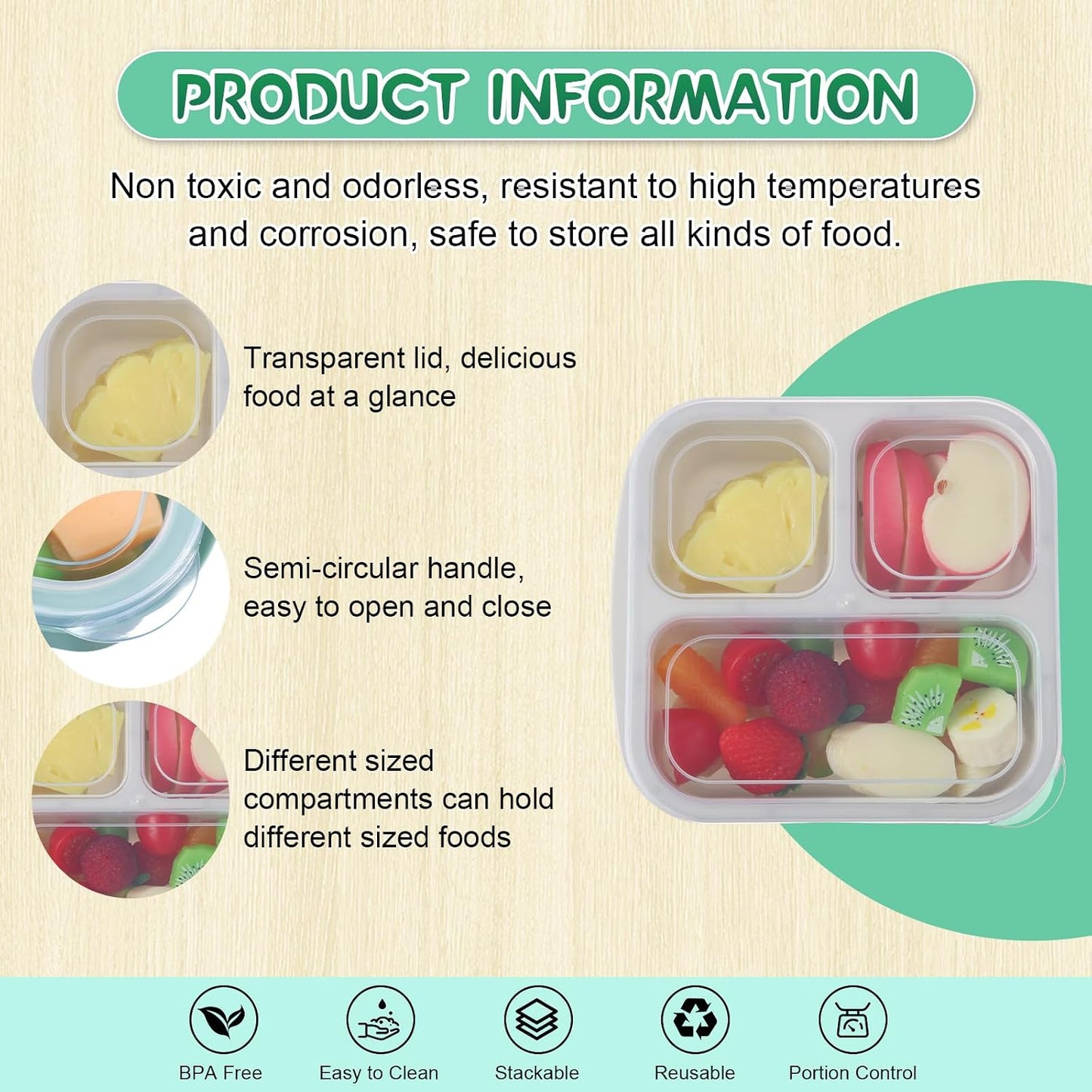 Honeydak 5 Pack Snack Containers 3 Compartment Bento Snack Boxes Divided Meal Prep Containers with Lids Reusable Adults Lunch Food Storage Box for School Work Travel(Elderberry)