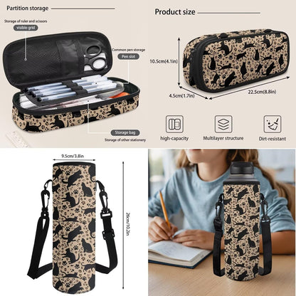 Highland Cow Backpack with Lunch Box Set for Kids Sunflower School Backpack for Girls Boys Back to School Bag Student Travel Backpacks Reusable Utensils Pen Case Water Bottle Bag 5PCS