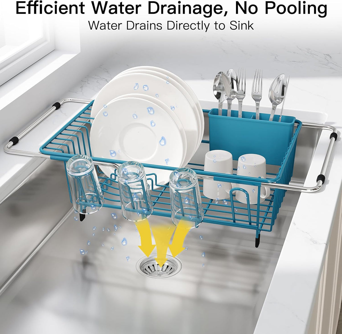 JASIWAY Dish Drying Rack in Sink, Dish Drainer with Cup and Utensil Holder