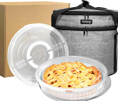 3 pack pie carrier with lid and handle,of insulated bag,pie carriers for transport,Holds 3 pies/Pizza,Thanksgiving Day (Grey, 3 pie carriers + insulated bag)