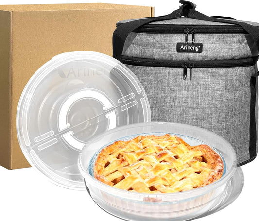 3 pack pie carrier with lid and handle,of insulated bag,pie carriers for transport,Holds 3 pies/Pizza,Thanksgiving Day (Grey, 3 pie carriers + insulated bag)