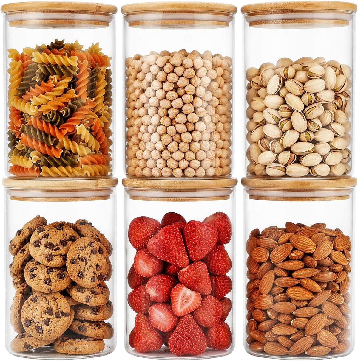 Moretoes 3 Pack 2qt Glass Storage Containers with Bamboo Press Lids, Large Airtight Food Storage Jars for Pantry, Flour, Sugar, Dry Goods