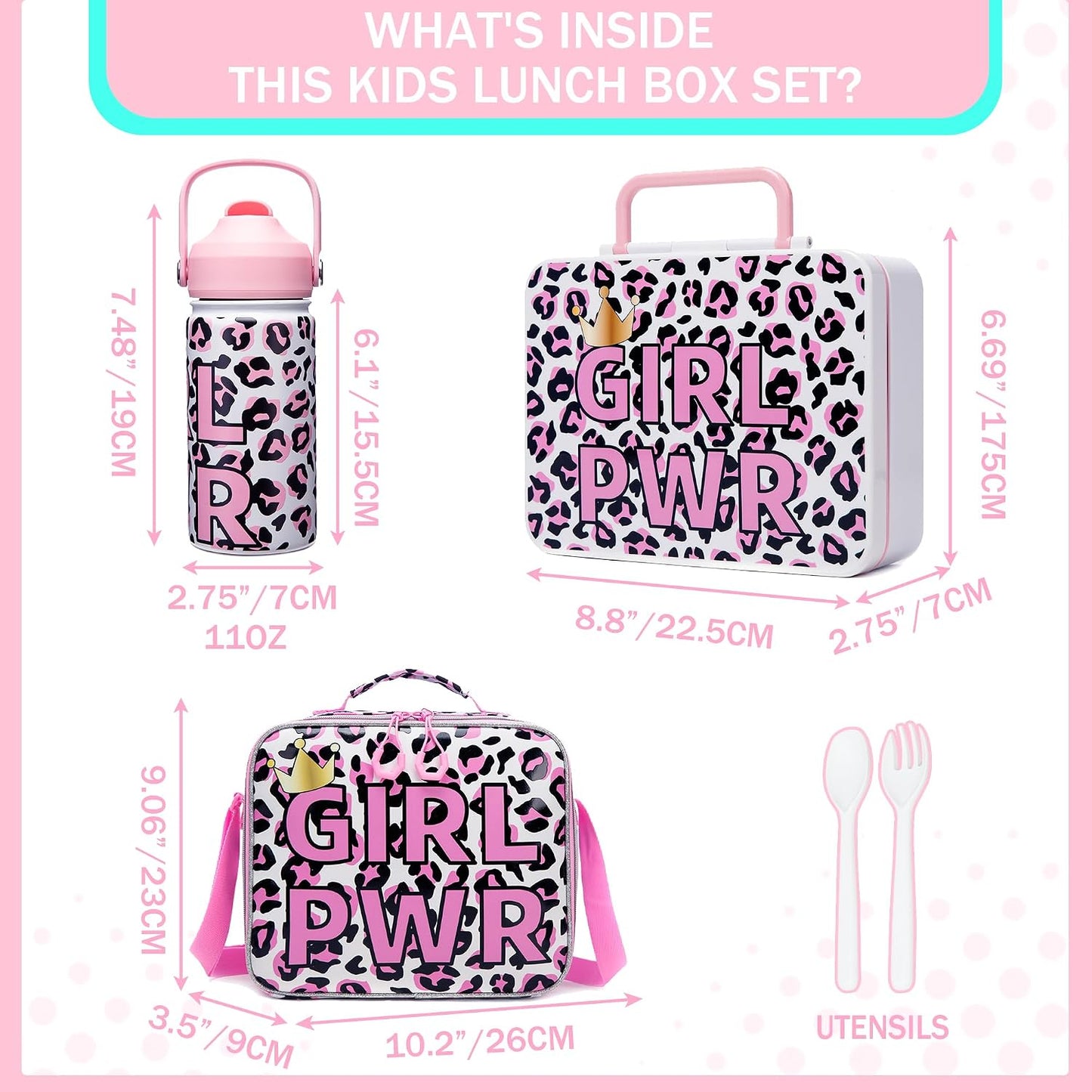 Kids Bento Lunch Box with 6 Compartments Girls Lunch Box with Lunch Bag,Stainless Steel Water Bottle,Ice Pack & Utensils Set,Birthday Gifts for Ages 3-12 Back to School Toddler Girls