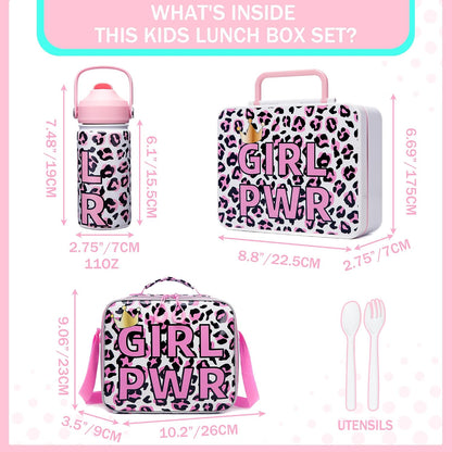 Kids Bento Lunch Box with 6 Compartments Girls Lunch Box with Lunch Bag,Stainless Steel Water Bottle,Ice Pack & Utensils Set,Birthday Gifts for Ages 3-12 Back to School Toddler Girls