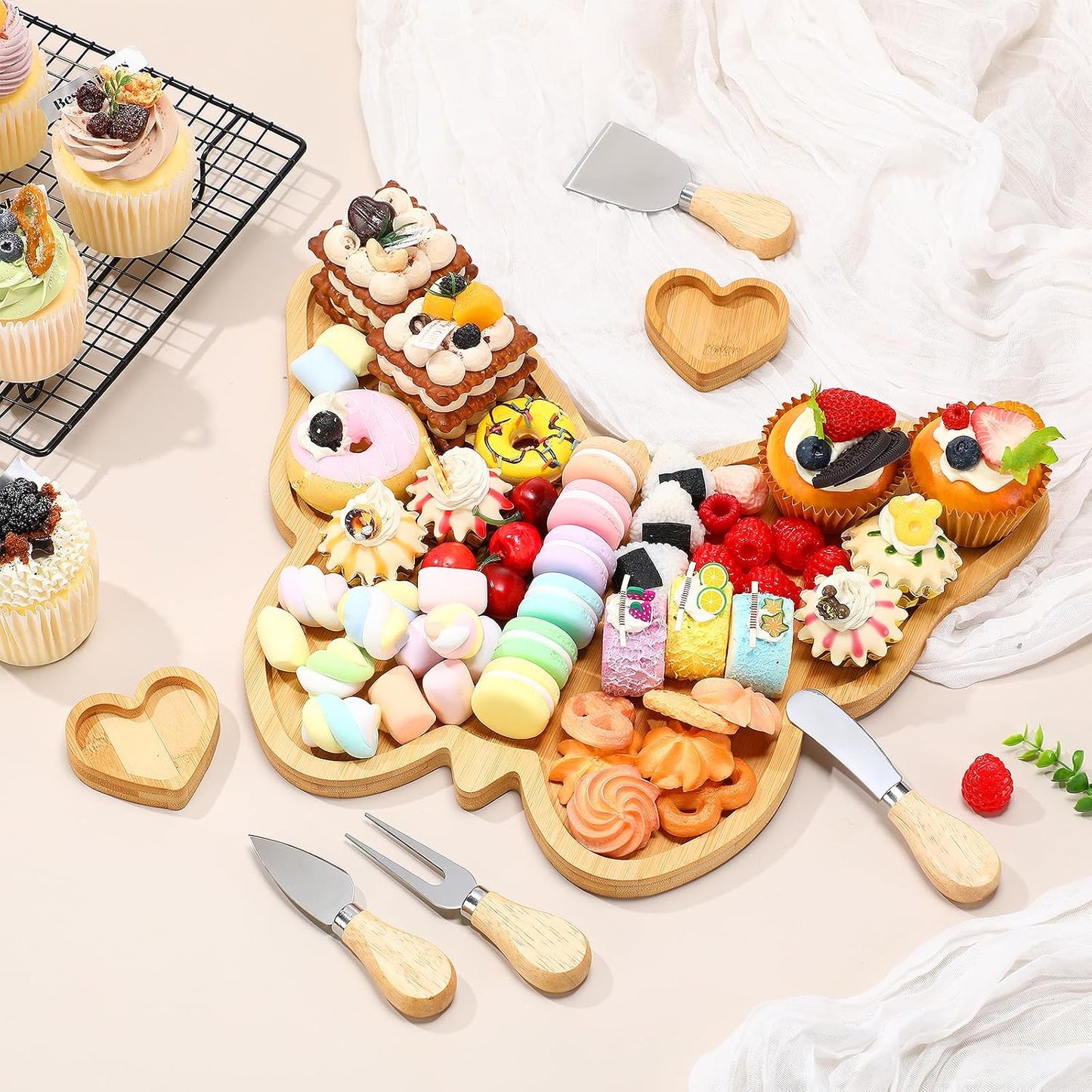Weysat Butterfly Charcuterie Boards Set Large Butterfly Platter and Knife Set Cheese Fruit Cracker Charcuterie Boards Serving Tray Platter Plate for Baby Christening Wedding Bridal Shower Decoration