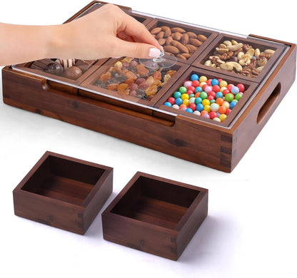 Set7 Wood Serving Tray With Handles And Lid – Large Rectangular Breakfast & Ottoman Tray with Raised Edges, Serving Platter Snack Tray, Serving Tray with Food, Drinks, Appetizer Dishes & Dessert Trays