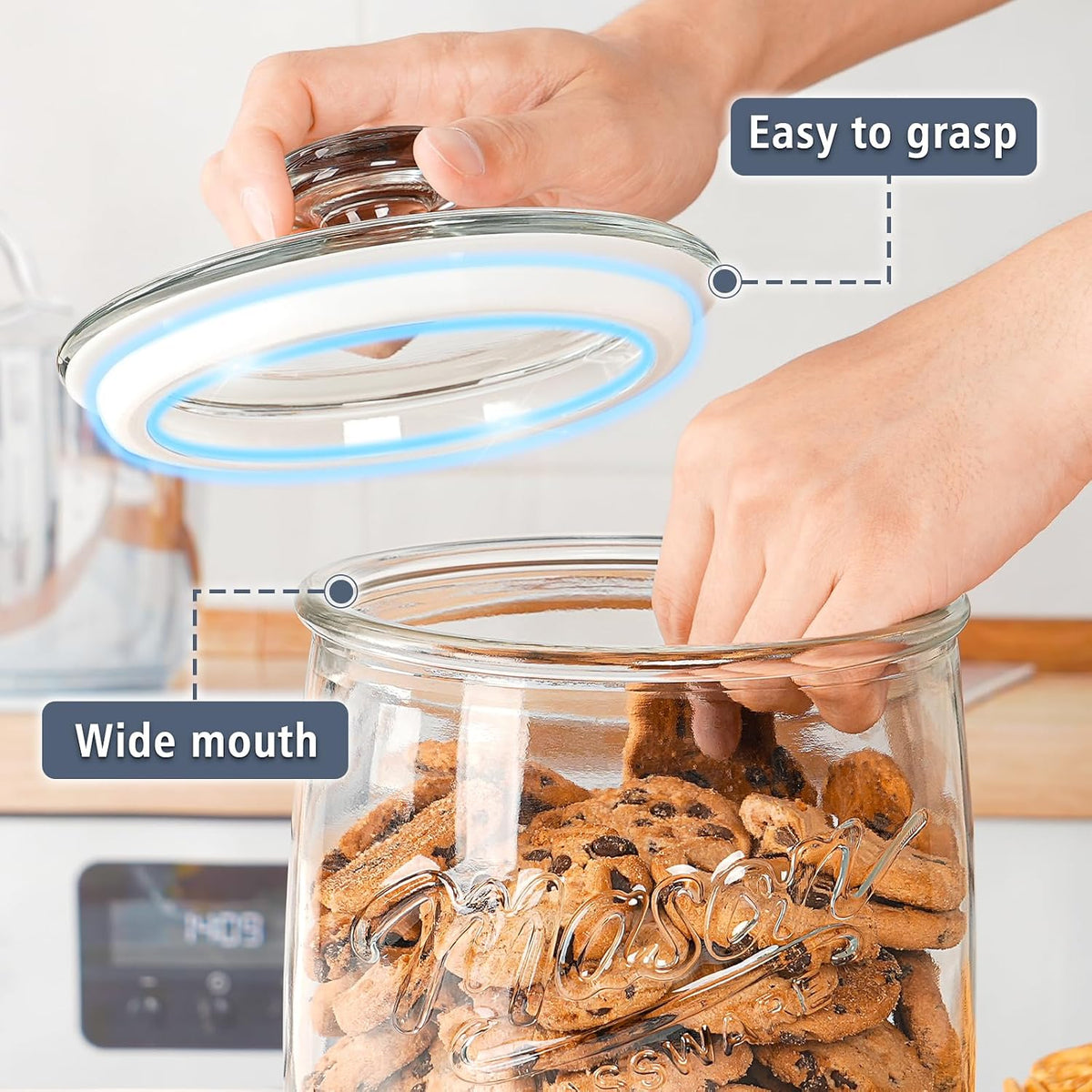 Folinstall 2 Pack 1 Gallon Glass Cookie Jar, Large Glass Jar with Airtight lid, Glass Food Storage Container for Cookies, Candy, Flour, Dog Treats, Coffee, Apothecary Jars