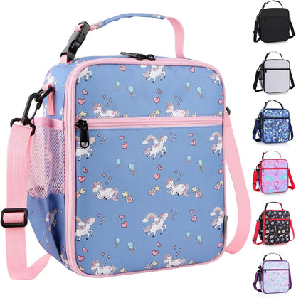 Kids Insulated Lunch Box Bag, Thermal Picnic Cool Bags with Adjustable Strap for Adults Children Women Men Boys Girls School Work (CAM-Blue)