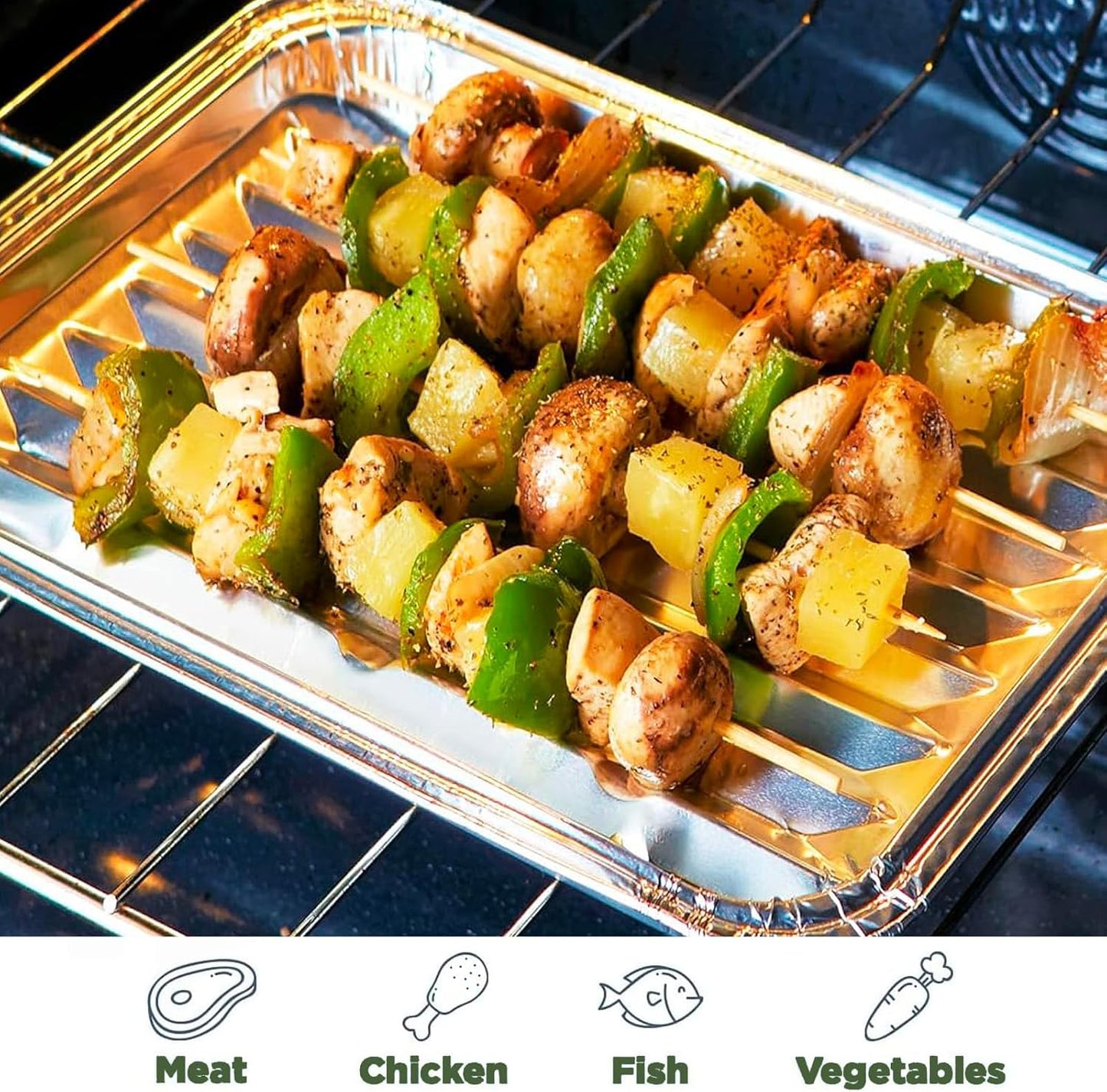 Perforated Aluminum BBQ Grill Trays, 20 Pack, 13 x 8.6 Inch | Food Grade Foil, Disposable Design, Even Heat Flow, Ideal for Grilling Meat, Vegetables and Seafood