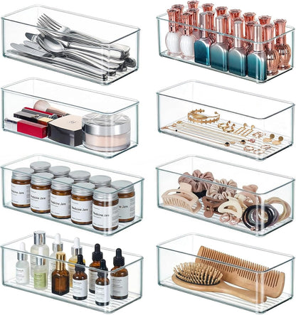 Qilinba 8 PACK Drawer Organizers Deep Drawer Organizer Bins Silverware Organizer Clear Stackable Storage Bins for Bathroom, Pantry, Office, Vanity, Desk Organization and Storage