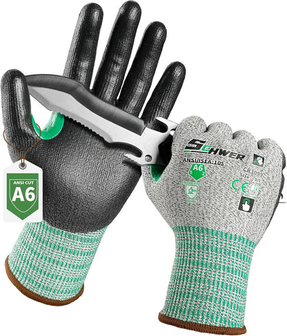 Schwer 12 Pairs A4/A5/A6 Cut Resistant Gloves, Non PFAS CR3088, L