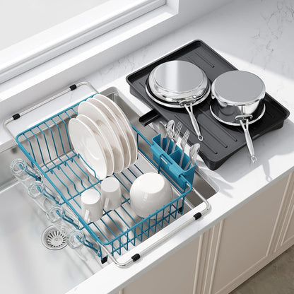 JASIWAY Dish Drying Rack in Sink, Dish Drainer with Cup and Utensil Holder