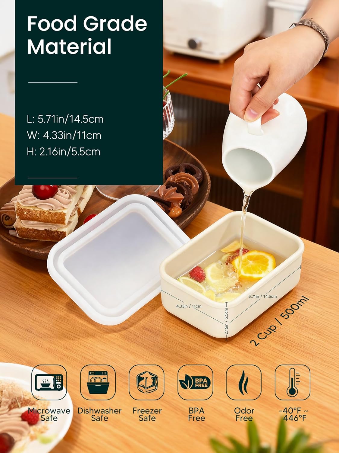8 PCS 2 Cup Silicone Freezer Molds with Lid, Meal Prep Freezer Molds Silicone Freezer Containers Reusable Food Preserving Tray Freezing Ice Trays for Soups Sauces Stews