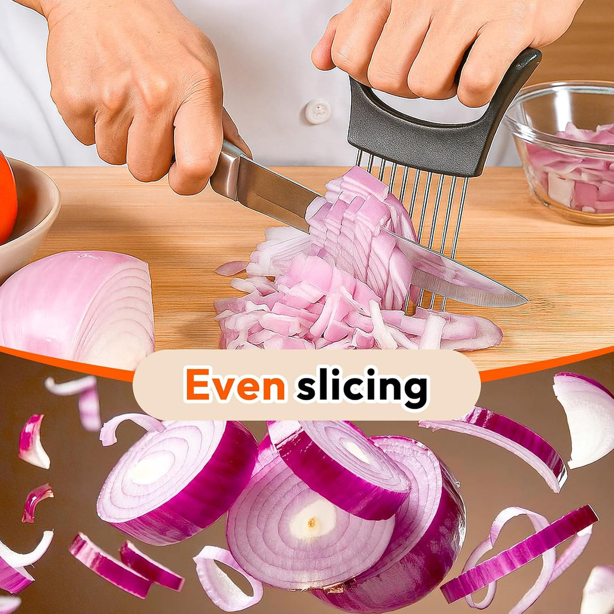 Onion Slicer with Cover, Onion Cutter, Meat Tenderizer Tool (Black)