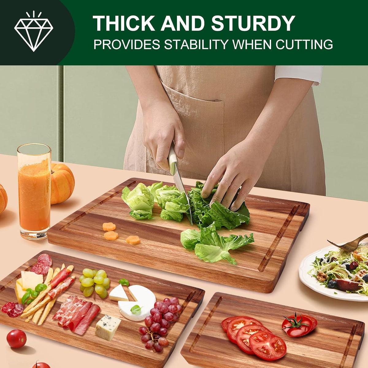 Acacia Wood Cutting Boards for Kitchen Wooden Chopping Board with Handle