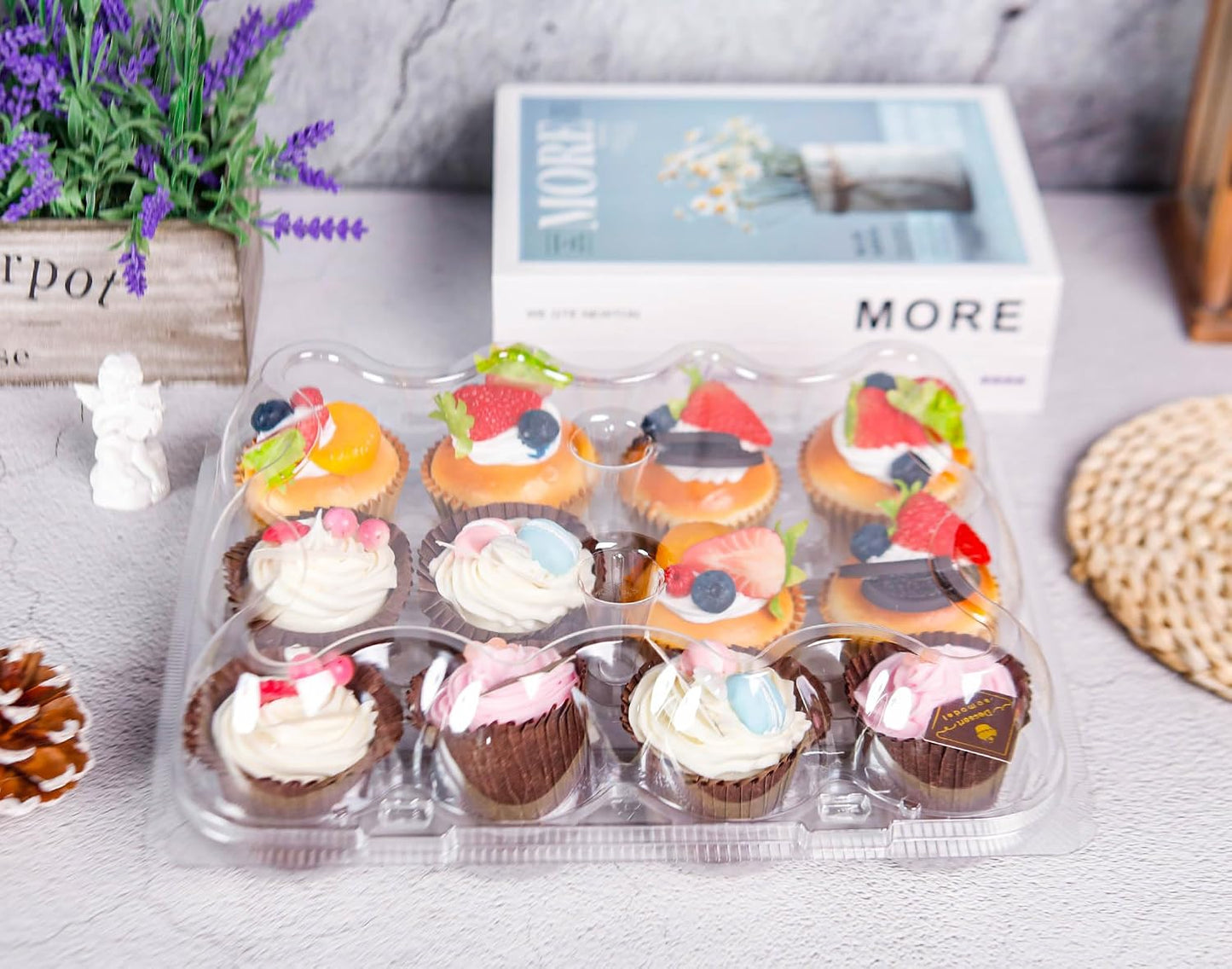 NPLUX 12 Count Cupcake Containers 12 Pack Clear Plastic Cupcake Boxes