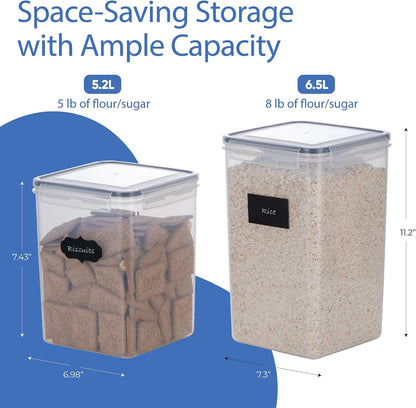 Chef's Path Extra Large Airtight Food Storage Containers with Lids, Pack of 2, 6.5L, 220Oz, Airtight Kitchen and Pantry Bulk Canisters for Flour, Sugar, Rice, and Baking Supplies - Transparent