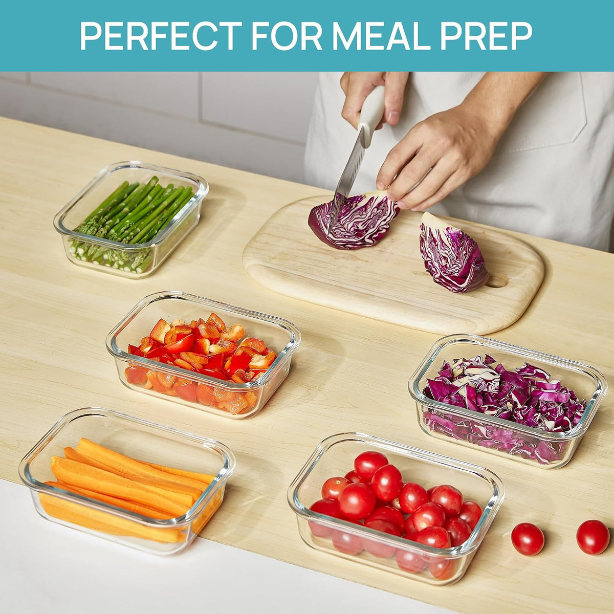 Vtopmart 10 Pack 35oz Glass Food Storage Containers with Lids, Meal Prep Containers, Airtight Reusable Lunch Container Set, Safe for Oven, Microwave, Freezer, and Dishwasher, Grey