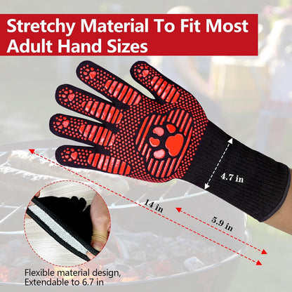 UBeesize Lengthen BBQ Gloves (Phoenix), 1472°F Heat Resistant Grill Glove, 14 inch Fireproof Oven Gloves for Cooking, Non-Slip Fire Glove for Grilling, Barbecue, Smoker, Baking, Frying