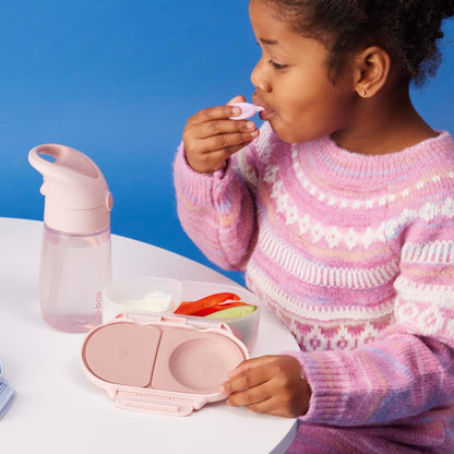 b.box Snack Box 2-Pack - Leak Proof Mini Bento Box for Kids & Toddlers, 2 Compartment Snack Containers for Kids, Dishwasher Safe, BPA-Free, PFAS-Free, Ages 4mo+, 1 3/4 Cup Each (Strawberry + Lilac)
