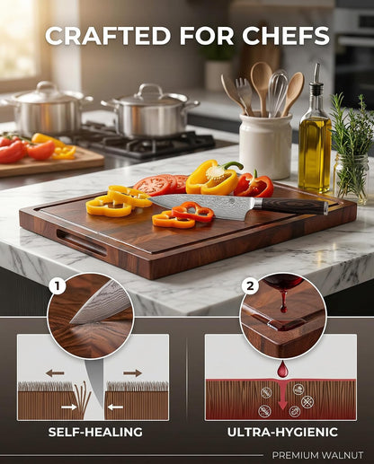 CARTMAN 3-Piece Walnut Cutting Board Set with Dual-Purpose Holder, End Grain Wood Cutting Boards for Kitchen, Perfect for Meat, Vegetables and Charcuterie Displays