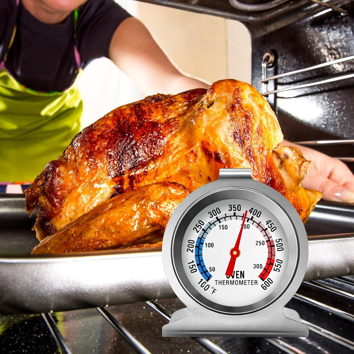 Oven Thermometer 50-300°C/100-600°F Stainless Steel Oven Thermometers with Large Dial, Oven Temperature Gauge for BBQ Cooking Baking Grill Smoker