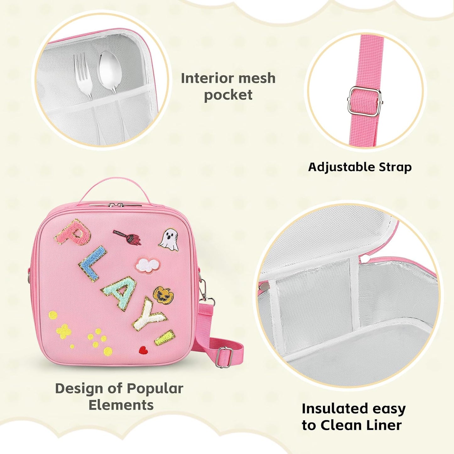 Kids Lunch Box for Kids Insulated Reusable Lunch Bag Tote Durable Children Leak-proof Lunchbox with Adjustable Shoulder Strap for School Daycare Travel Picnic (Navy - 3D Dinosaur)