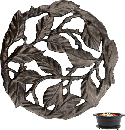 Cast Iron Trivet, 7.28 inch Metal Trivet for Hot Dishes, Heat-Resistant Decorative Trivets to Protect Dining Countertop or Kitchen Decoration with 2 Silicone Mini Pinch Mitts