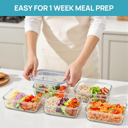Vtopmart 10 Pack 35oz Glass Food Storage Containers with Lids, Meal Prep Containers, Airtight Reusable Lunch Container Set, Safe for Oven, Microwave, Freezer, and Dishwasher, Grey