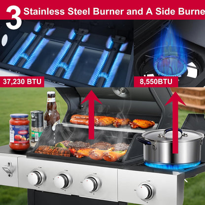 6-Burner BBQ Grill with Side Burner - 69,000 BTU Propane Gas Grill with Cast Iron Grate, Stainless Steel - 620 Sq. In. Cooking Area Cabinet Style Outdoor Grill for Barbecue & Backyard