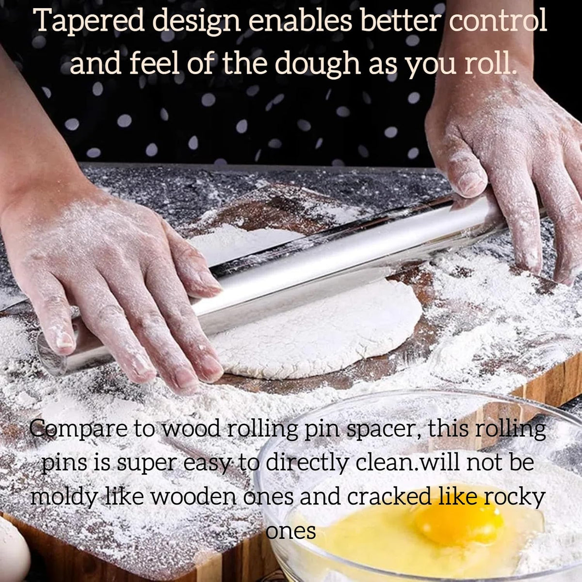 12.8-inch Stainless Steel Rolling Pin for Baking, French Smooth Metal Rolling Pin Kitchen Dough Roller for Fondant, Pizza, Pie, Cookie and Pastry