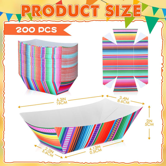 Engrowtic 100 Pcs Fiesta Mexican Nacho Trays Disposable Food Trays Taco Boats for Candy Hot Dog Cinco De Mayo Birthday Party Supplies (3 lb)