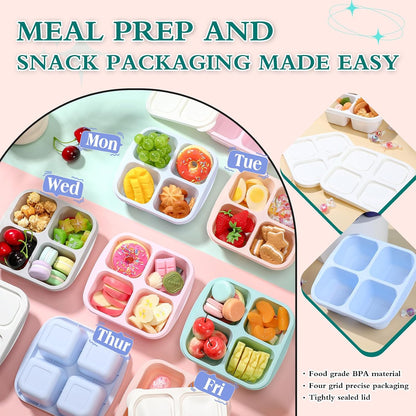 Honeydak 10 Pack Bento Snack Containers 4 Compartment Snack Boxes Reusable Containers with Lids Divided Meal Prep Lunch Food Storage Box for School Work Travel