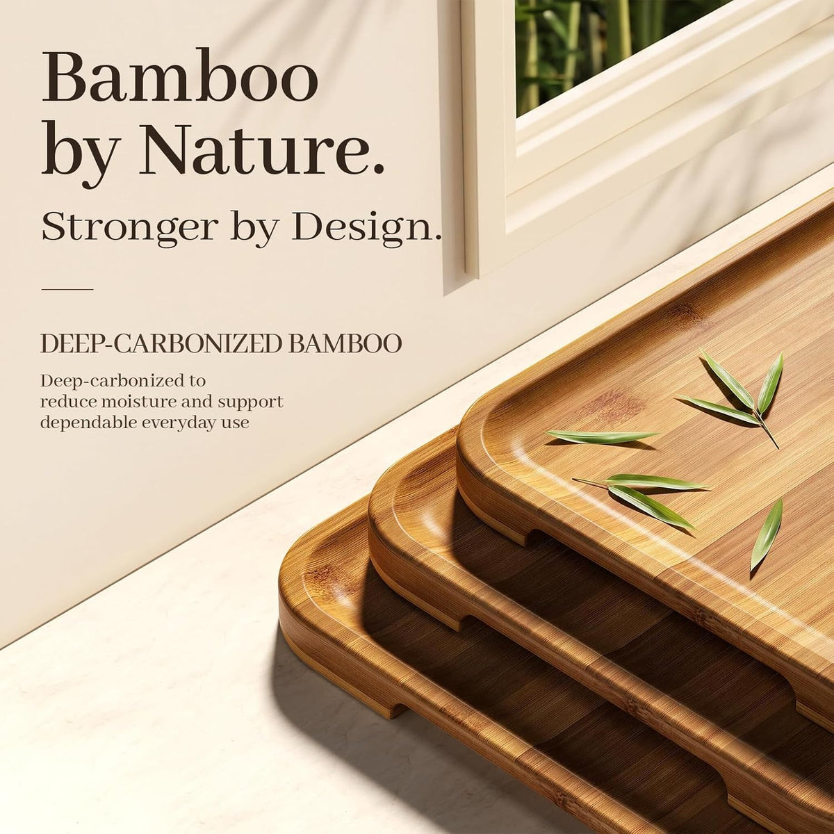 Non Toxic Deep-Carbonized Bamboo Cutting Board, 15 x 11 Inch