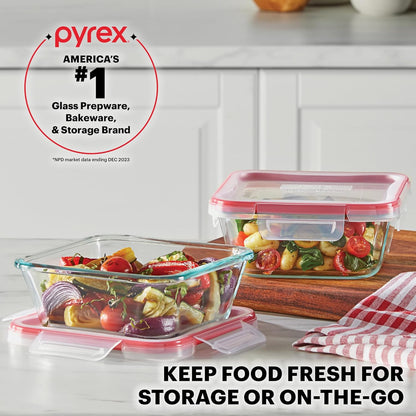 Pyrex Freshlock (4-Pack) Mixed Sized Glass Food Storage Containers Set, Airtight & Leakproof Plastic Locking Lids BPA-Free, Meal Prep Containers Set, Freezer Dishwasher Microwave Safe