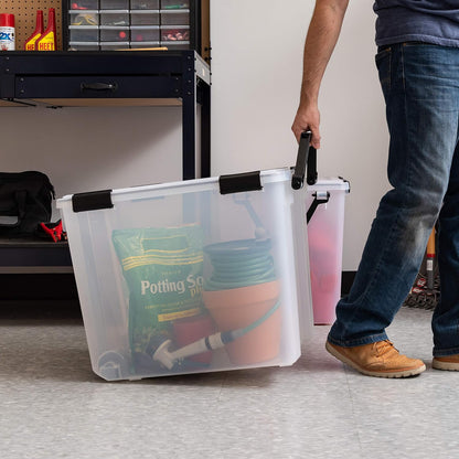 IRIS USA Storage Bins with Lids, WeatherPro Wheeled 106 Qt, Plastic, 3 Pack | Weather-tight gasket, wheels, and secure latches protect camping gear, tools, holiday décor, clothing, and documents.