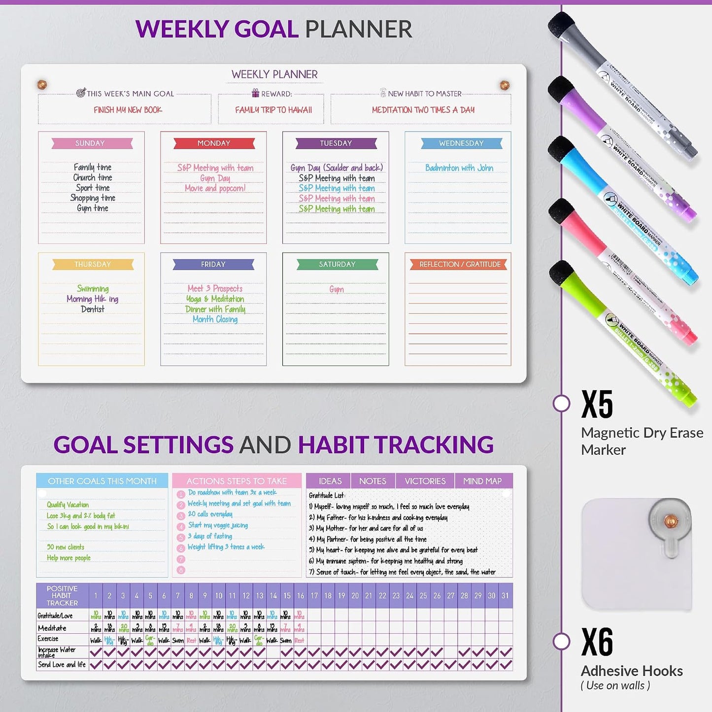 Fridge Calendar Acrylic 17x12”, Start Monday | Magnetic Calendar for Refrigerator | Acrylic Dry Erase Whiteboard Calendar for Fridge | Family Schedule Board with 5 Markers & Eraser by Freedom Mastery