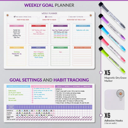 Fridge Calendar Acrylic 17x12”, Start Monday | Magnetic Calendar for Refrigerator | Acrylic Dry Erase Whiteboard Calendar for Fridge | Family Schedule Board with 5 Markers & Eraser by Freedom Mastery