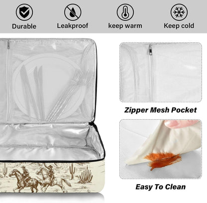 Casserole Carrier Insulated American Wild Western Desert Cowboy Dish 9x13 with Lid Party Travel Warmer Bag for Hot or Cold Food Lasagna Pizza Holder Tote