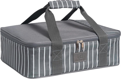FE FUN ELEMENTS Casserole Carrier, Expandable Insulated Casserole Carriers for Hot or Cold Food, Lasagna Lugger for Parties, Fits 9" x 13" Baking Dish, Grey