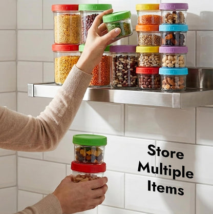 ARSUK 4Oz Glass Food Storage Containers with Snap-On BPA-Free Lids 12 Pack - Small Glass Jars for Sauce, Spices, Meal Prep - Reusable & Dishwasher Microwave Fridge Freezer Safe