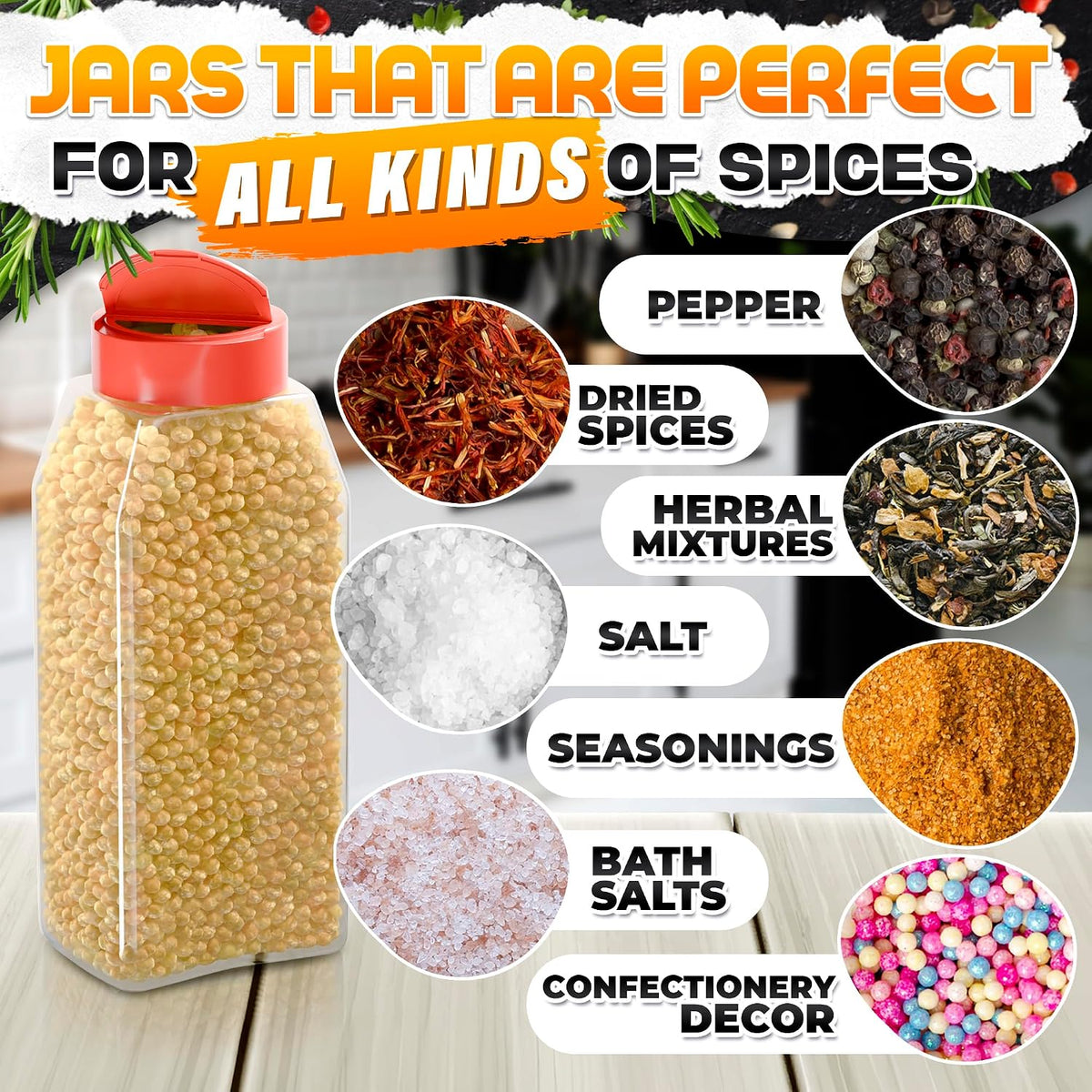2 Pcs Large Seasoning Shaker Containers, 32 oz, Dual Flip-Top Lids, Clear