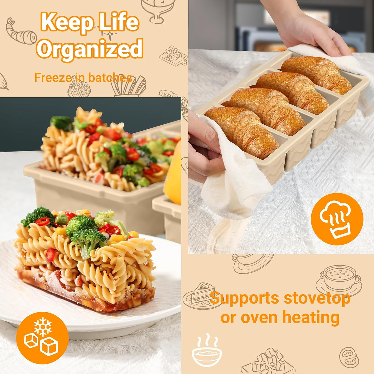 Doasuwish Silicone Freezer Molds for Soup with Lid – 1-Cup Soup Container Style Ice Cube Trays for Freezer, Meal Prep & Food Storage, Freeze 250mL/125mL Portions – 2 Pack