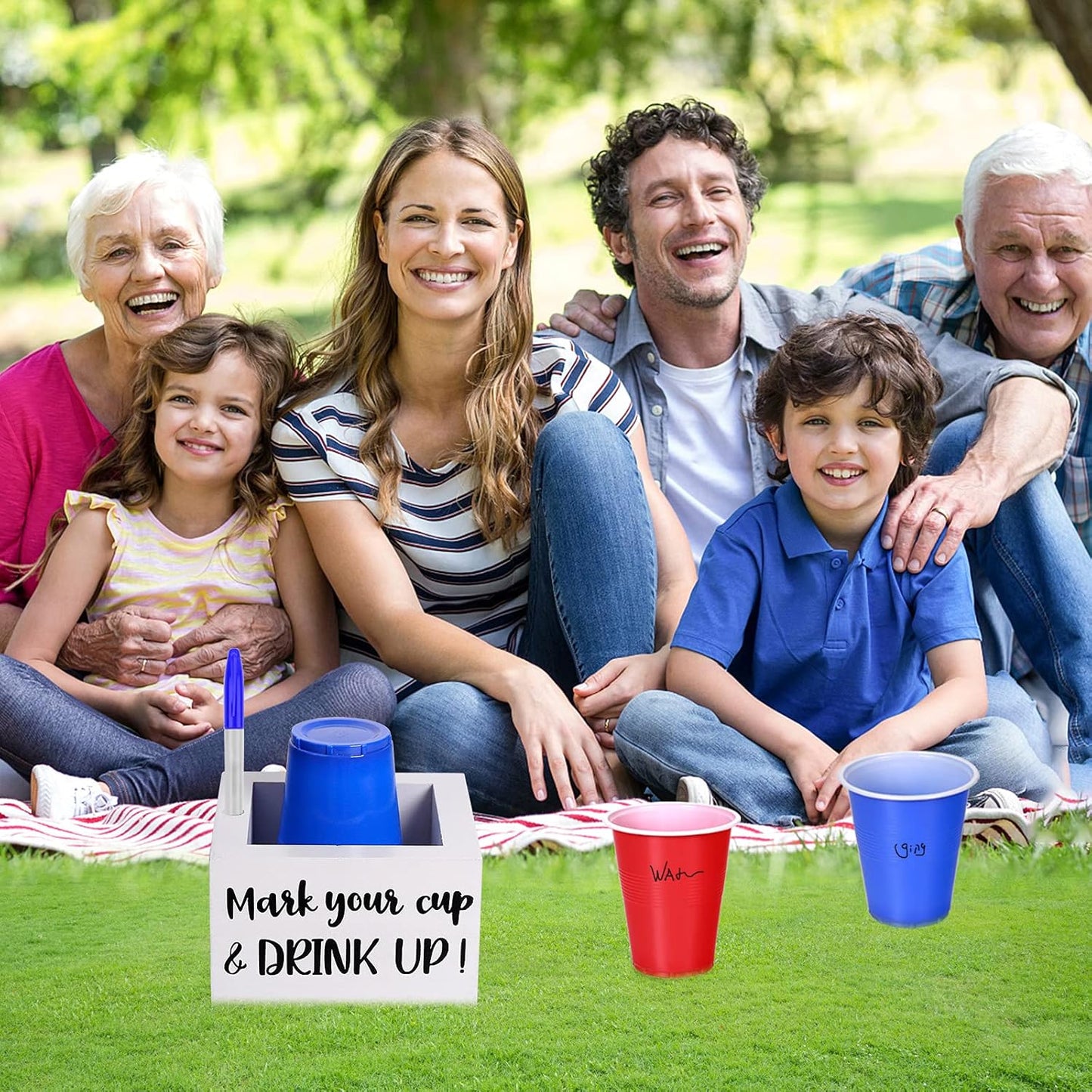 Single Cup Holder with Marker Slot Party Cup Dispenser Mark Your Cup and Drink Up Drink Dispensers for Parties Housewarming Hostess Gift Cup Holder Countertop 2 Sides Designs