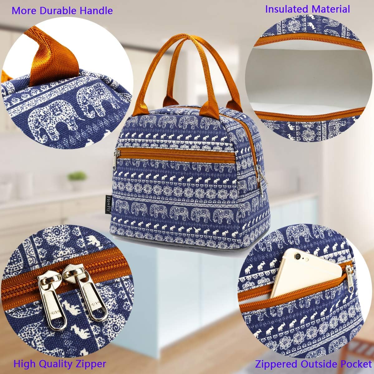 FlowFly Insulated Lunch Cooler Bag - Tote Bag Organizer for Women/Men, Black - Colors B