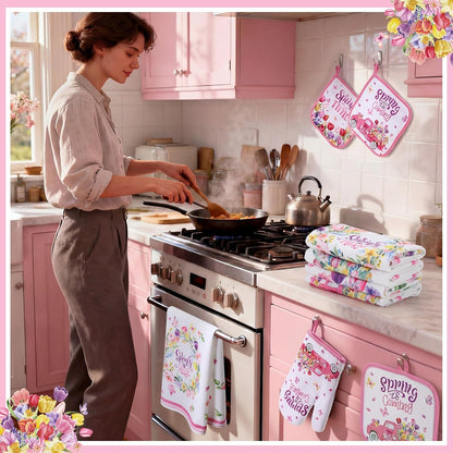 SiliFine 12 Pcs Fall Pumpkin Kitchen Towels Oven Mitts Pot Holders Set