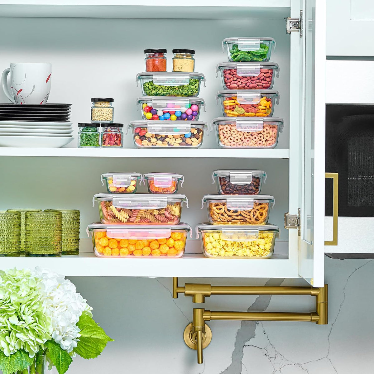 AISOON 16 Pcs (pack of 8) Glass Food Storage Containers with Airtight Lids,Leakproof Large Food Containers BPA-Free Glass Set, Stackable Meal Prep Containers, Freezer,Microwave& Dishwasher Safe