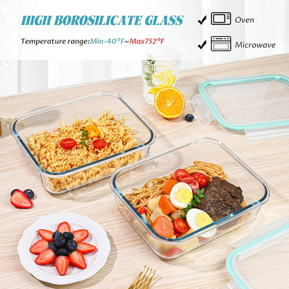 2Pack 9.8 Cups/ 78 Oz Large Glass Food Storage Containers with Lids, Glass Meal Prep Containers with Airtight Lids - BPA Free, Leakproof, Ideal for Food Storing/Serving, Microwave/Oven Safe