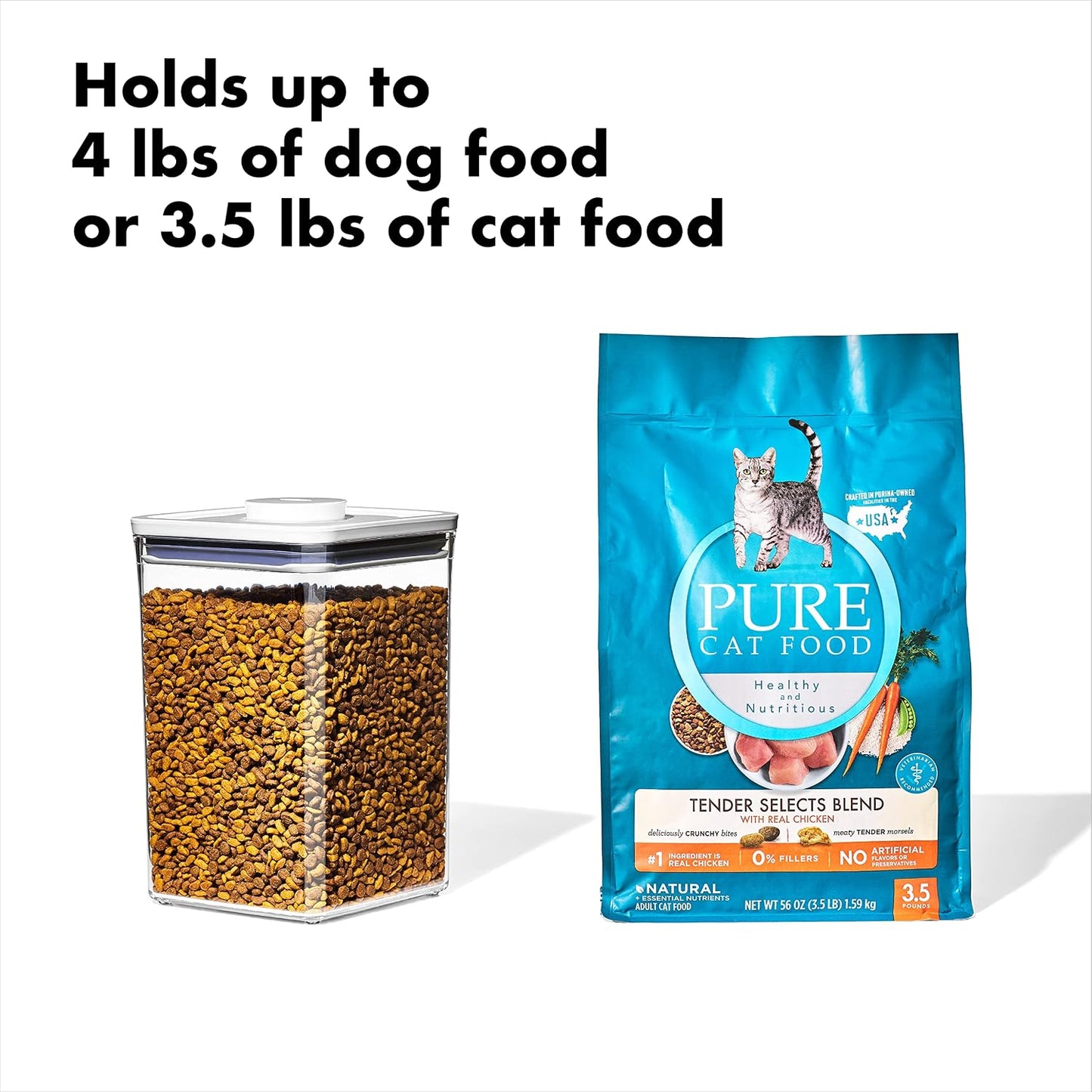 OXO Good Grips Pet POP Container – 6.0 Qt/5.7 L with Half Scoop, Ideal for up to 6.5lbs of Dog Food or 4.5lbs of Cat Food, Airtight Dog and Cat Food Storage Container, BPA Free, Clear