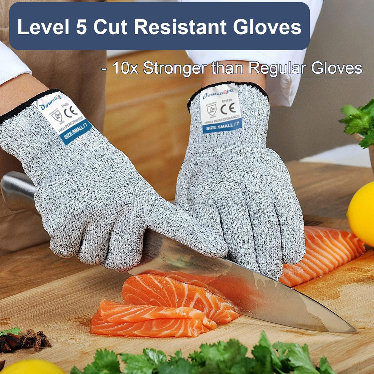 Dowellife Cut Resistant Gloves Food Grade Level 5 Protection, Safety Kitchen Cut Gloves for Chef Oyster Shucking Mandolin Knife Butcher Meat Cutting